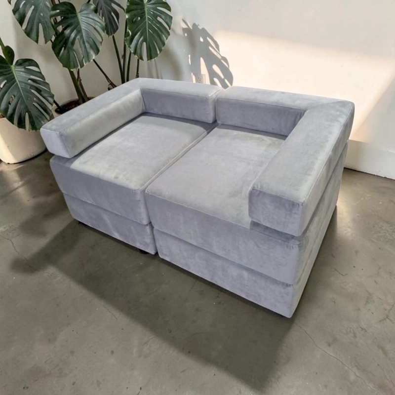 SOFA CAMA ARKOS DOS CUERPOS EN FELPA GRIS CLARO - 5
