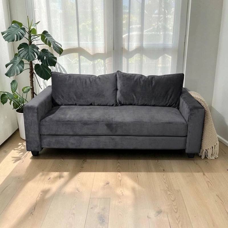 SOFA CAMA MULTIFUNCIONAL FELPA GRIS OSCURO - 1