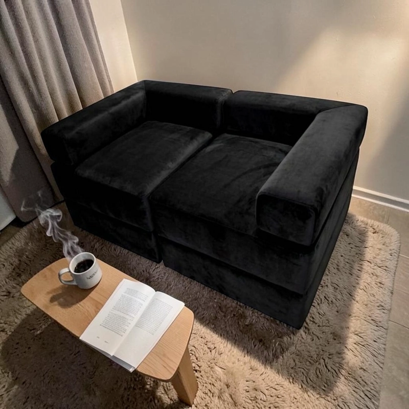 SOFA CAMA ARKOS DOS CUERPOS EN FELPA NEGRA - 5