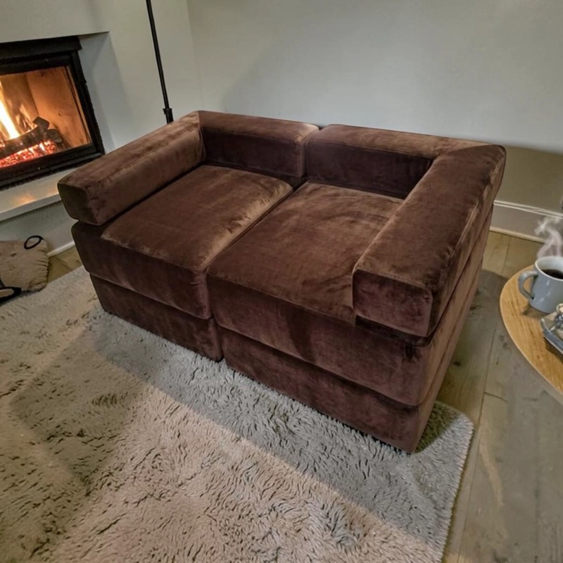 SOFA CAMA ARKOS DOS CUERPOS EN FELPA CHOCOLATE - 5