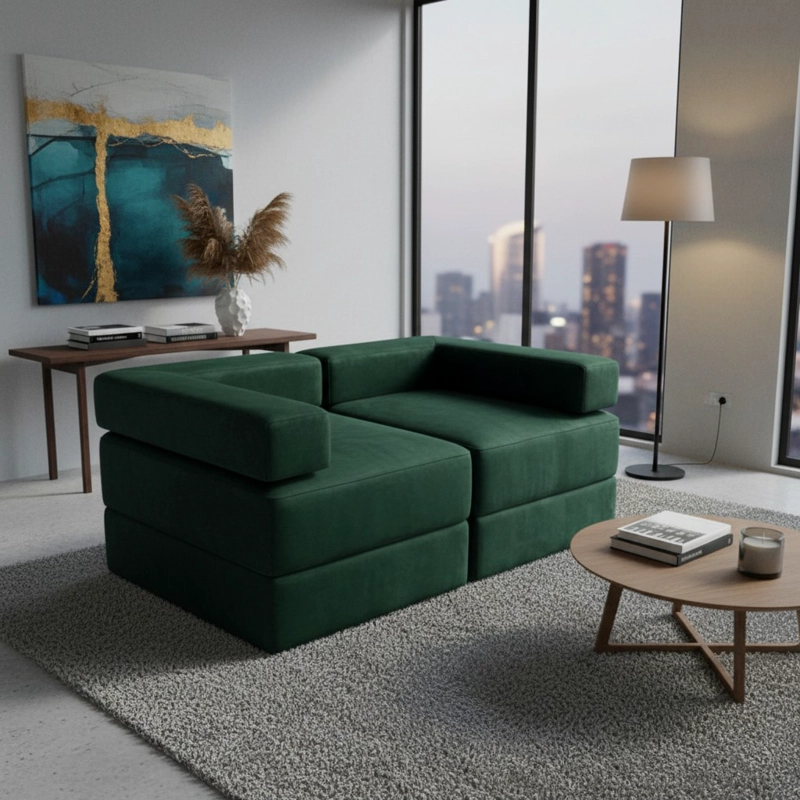 SOFA CAMA ARKOS DOS CUERPOS EN FELPA VERDE - 1