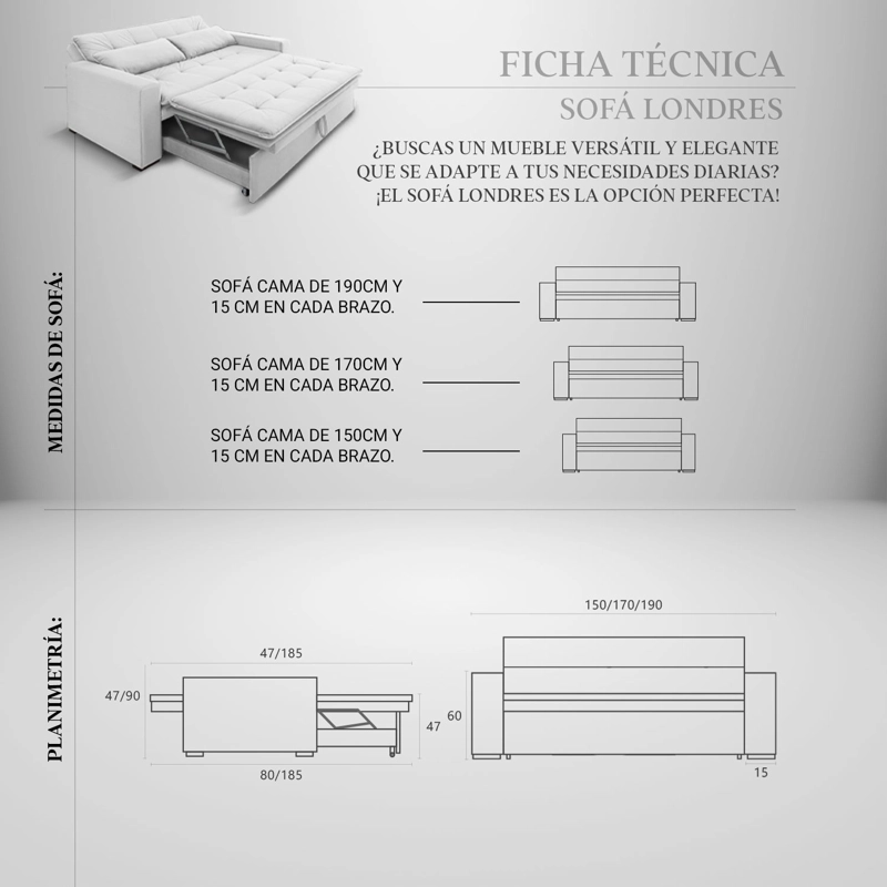 SOFA CAMA LONDRES RECLINABLE EXTENSIBLE 190CM - 2