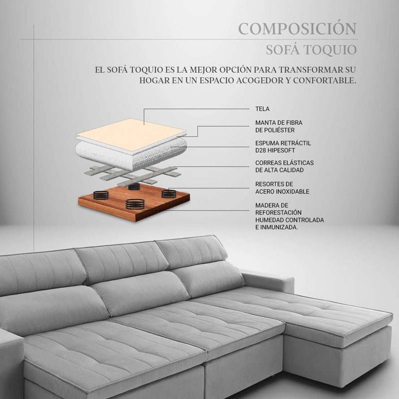 SOFA 3 CUERPOS TOQUIO EXTENSIBLE RECLINABLE 254CM - 2