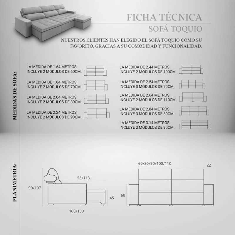 SOFA 3 CUERPOS TOQUIO EXTENSIBLE RECLINABLE 284CM - 3