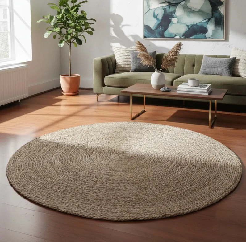 ALFOMBRA YUTE TRADICIONAL NATURAL LISA 120 CM DIAMETRO - 1