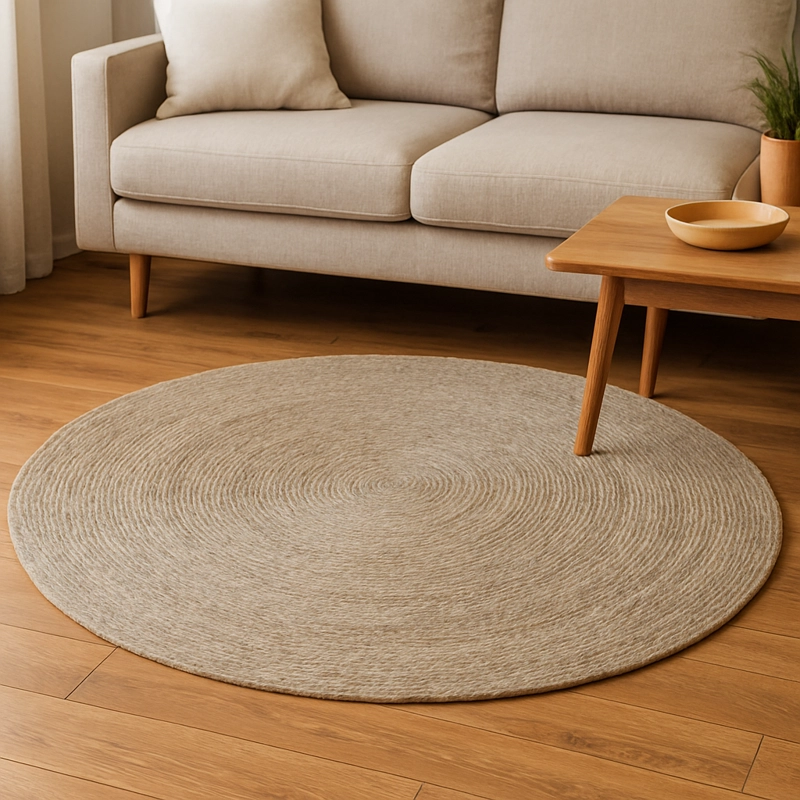 ALFOMBRA YUTE TRADICIONAL NATURAL LISA 120 CM DIAMETRO - 5