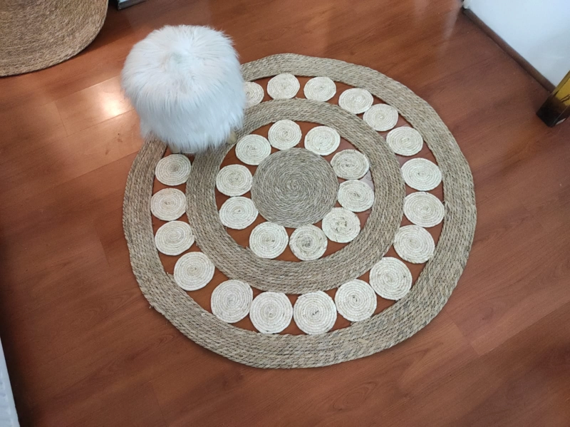 ALFOMBRA YUTE BICOLOR CALADA CONTEMPORÁNEA MODERNA CIRCULOS 120 CM DIAMETRO - 3
