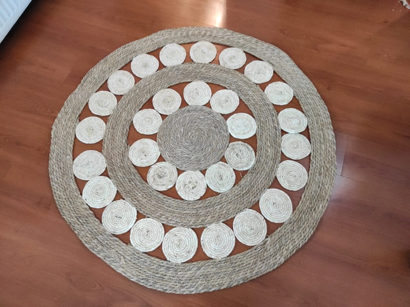ALFOMBRA YUTE BICOLOR CALADA CONTEMPORÁNEA MODERNA CIRCULOS 120 CM DIAMETRO - 4