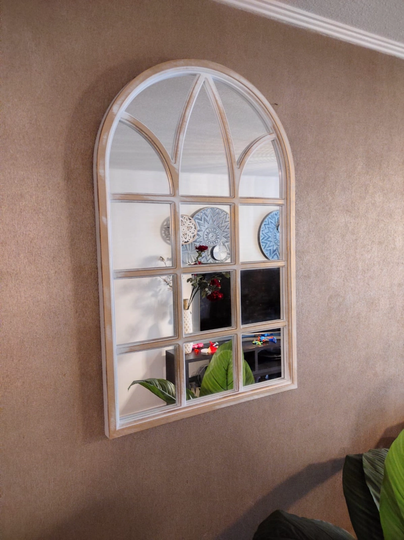 ESPEJO FORMA VENTANA DORADO ENVEJECIDO 51 X79 CM BLANCO - 5