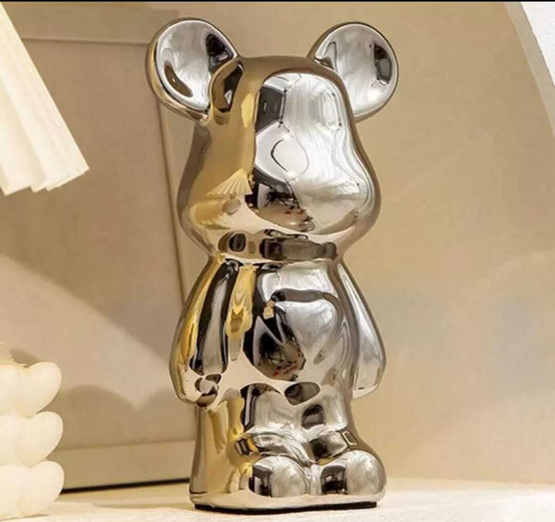 ADORNO DE OSO CERÁMICA PLATEADO, 18X10X8 CM - 3