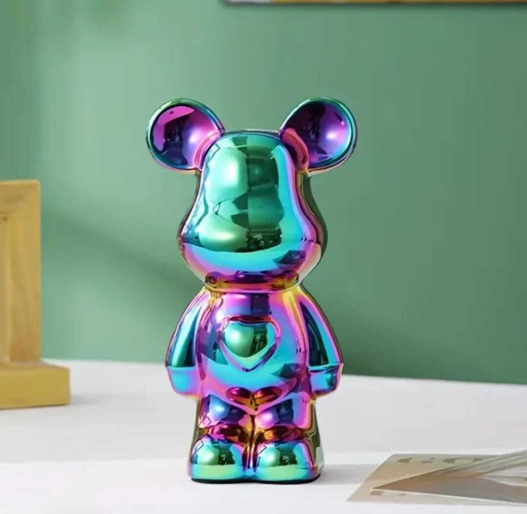 ADORNO DE OSO CERÁMICA COLOR TORNASOL, 18X10X8 CM - 2