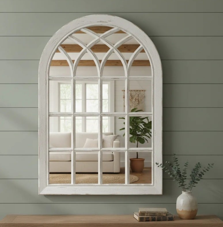 ESPEJO FORMA VENTANA BLANCO INVIERNO ENVEJECIDO 71X51 CM - 1