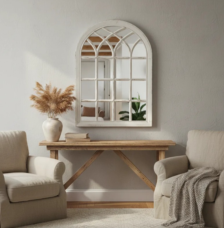 ESPEJO FORMA VENTANA BLANCO INVIERNO ENVEJECIDO 71X51 CM - 2