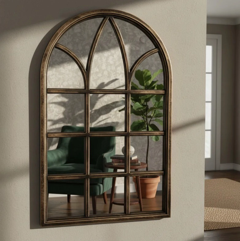 ESPEJO FORMA VENTANA ENVEJECIDO 51 X79 CM DORADO - 1