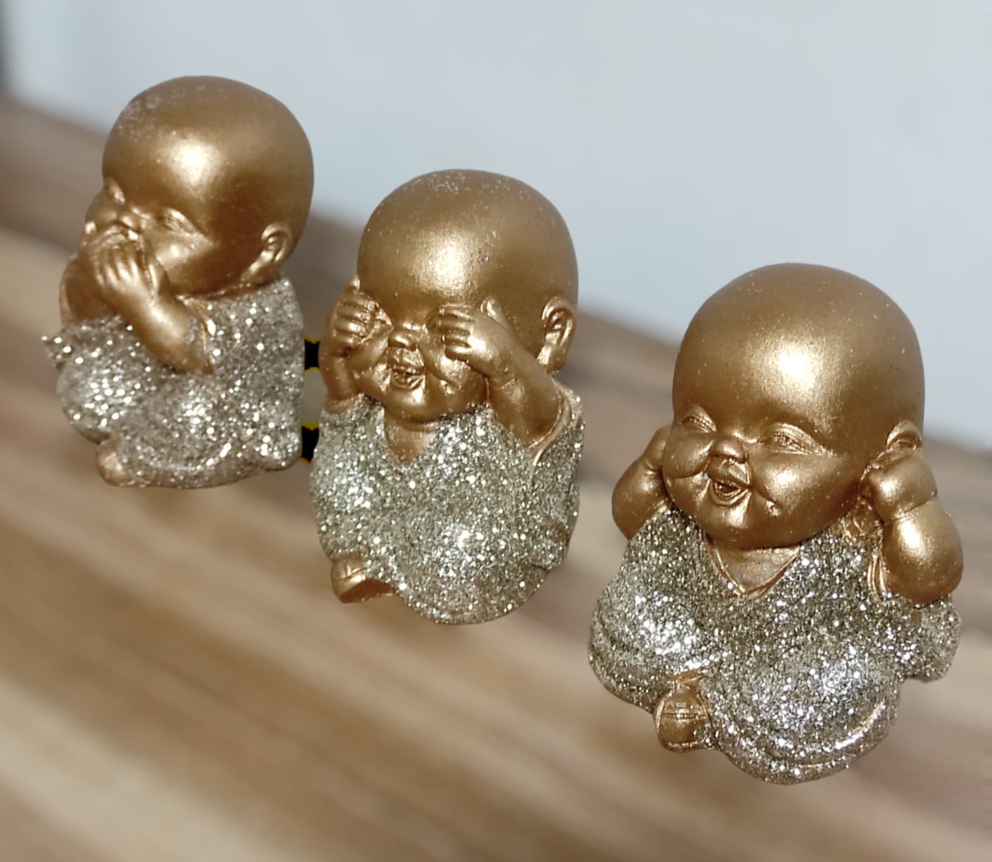 SET 3 UND BUDAS BEBES DORADOS BRILLANTES, CADA UNO MIDE 9 CM. - 2
