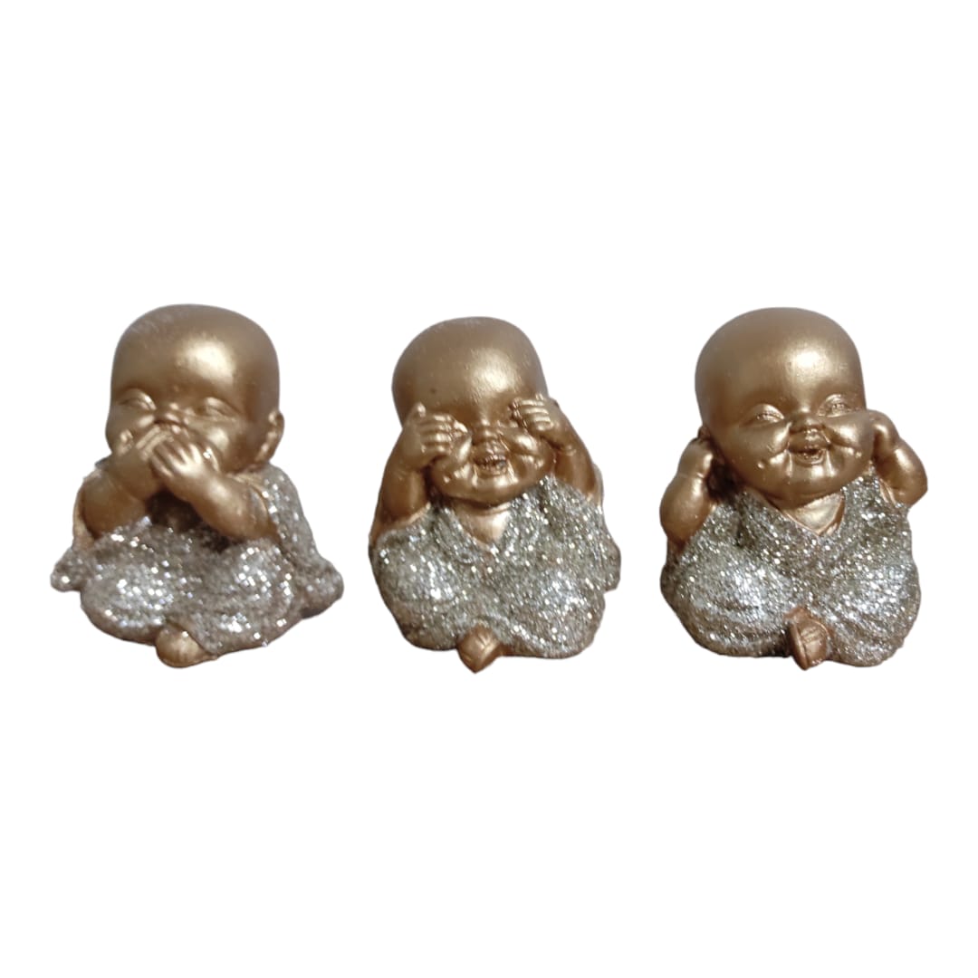 SET 3 UND BUDAS BEBES DORADOS BRILLANTES, CADA UNO MIDE 9 CM. - 3