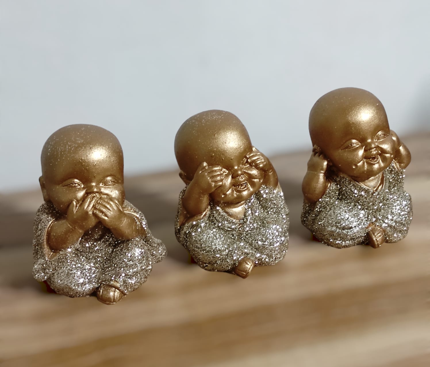 SET 3 UND BUDAS BEBES DORADOS BRILLANTES, CADA UNO MIDE 9 CM. - 4