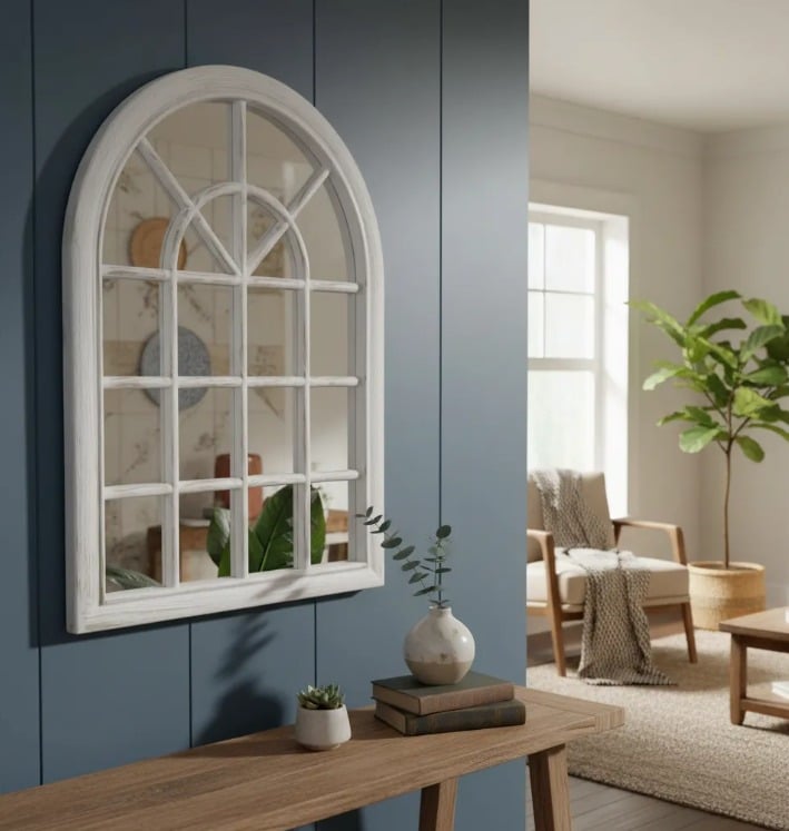 ESPEJO FORMA VENTANA, BLANCO INVIERNO, ENVEJECIDO 61X46 CM - 1