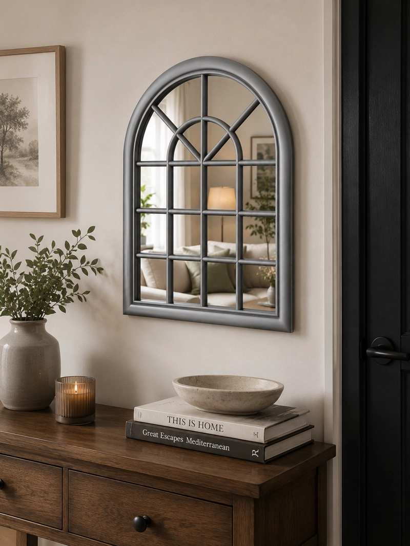 ESPEJO FORMA VENTANA INVIERNO 61 ALTOX46 CM ANCHO PLATEADO - 1