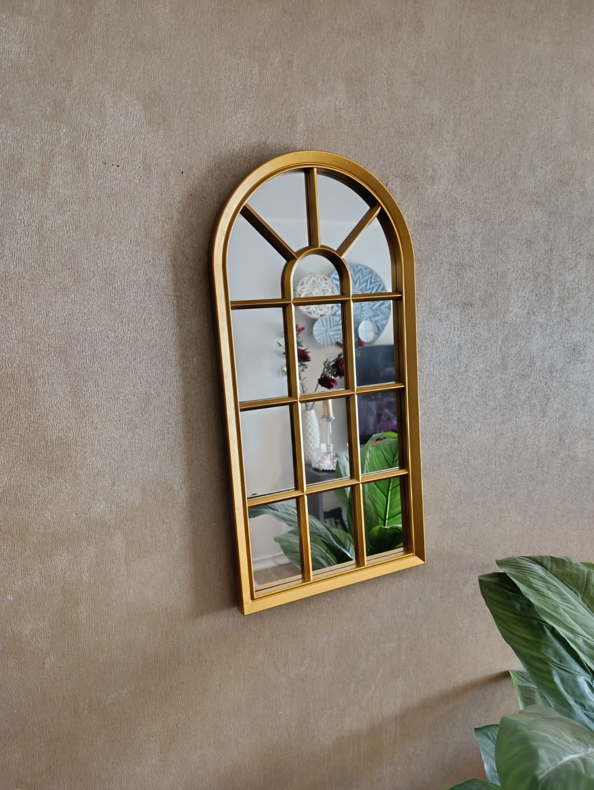 ESPEJO FORMA VENTANA 70 CM ALTO X 35 CM ANCHO DORADO - 2