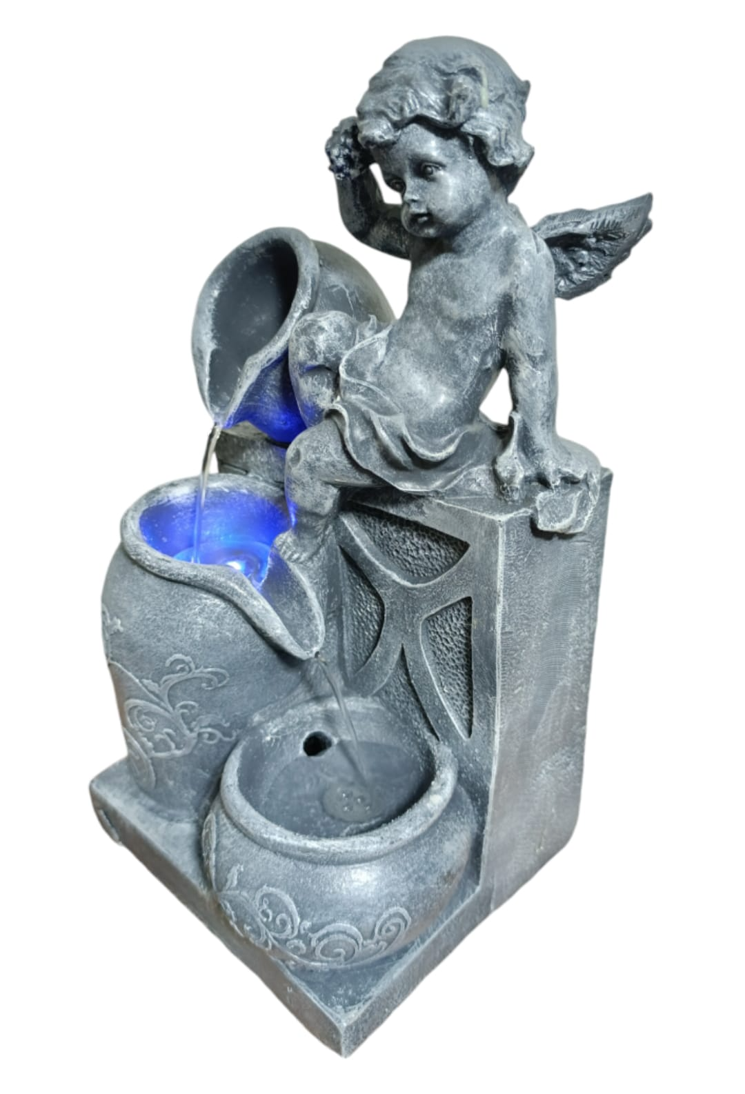 FUENTE DE AGUA 3 CANTAROS ANGEL CON LUZ LED 36X19X16 CM - 1