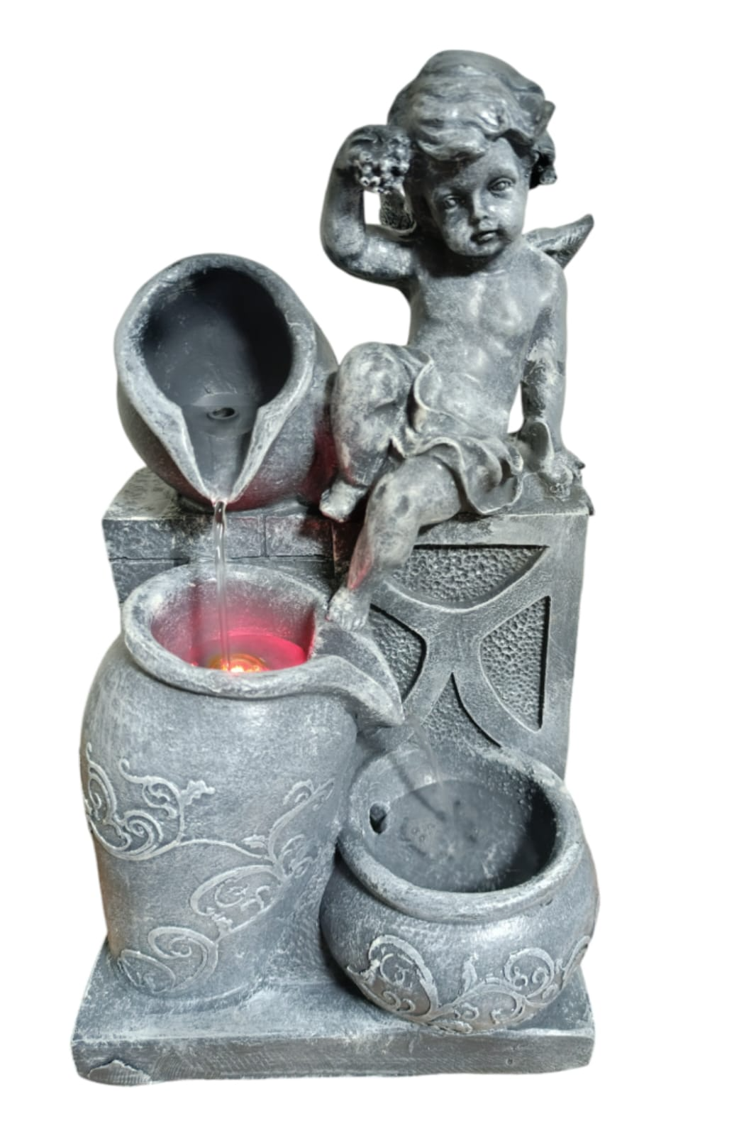 FUENTE DE AGUA 3 CANTAROS ANGEL CON LUZ LED 36X19X16 CM - 2