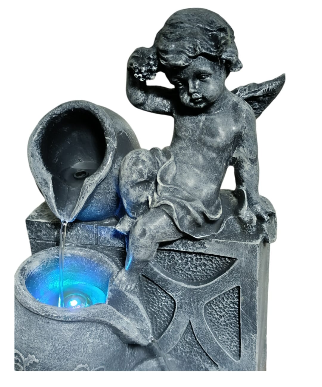 FUENTE DE AGUA 3 CANTAROS ANGEL CON LUZ LED 36X19X16 CM - 3