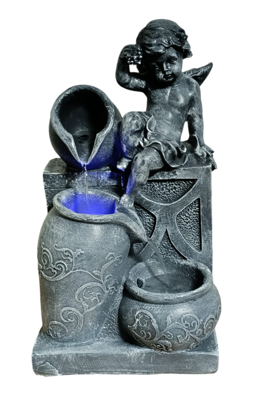 FUENTE DE AGUA 3 CANTAROS ANGEL CON LUZ LED 36X19X16 CM - 5