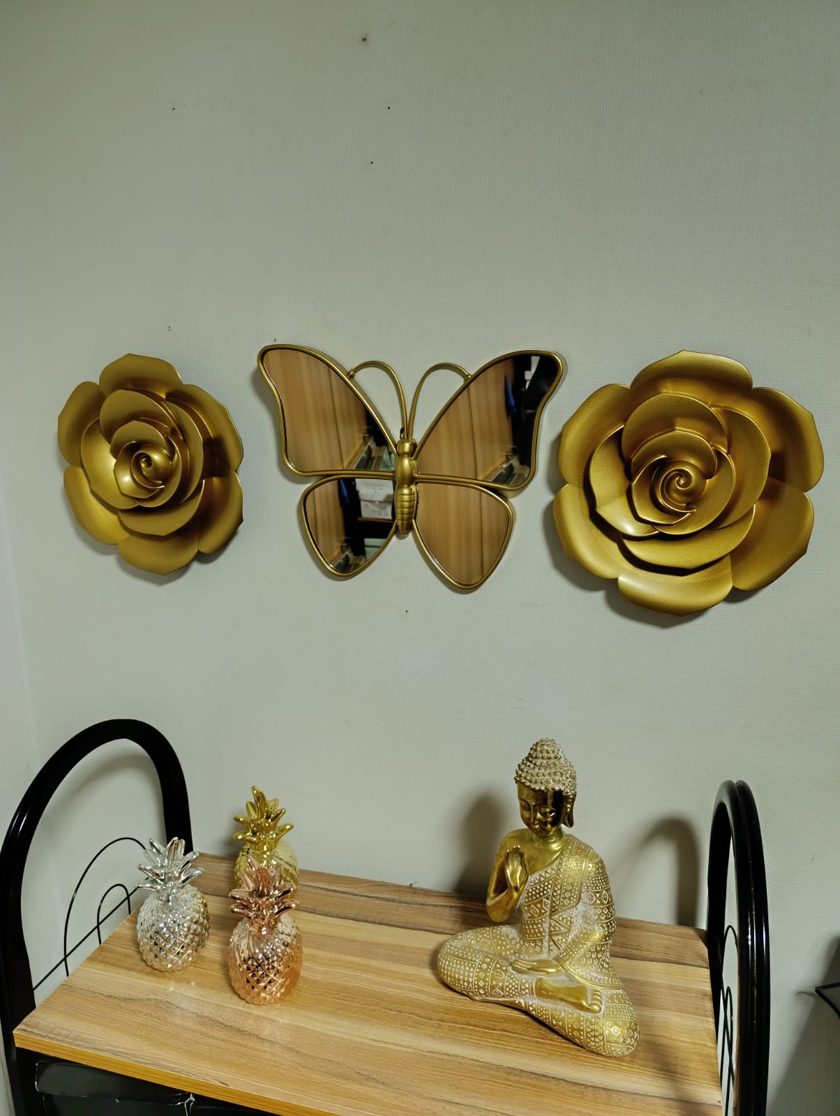 SET 3 PCS ESPEJO MARIPOSA FLORES DORADAS - 2