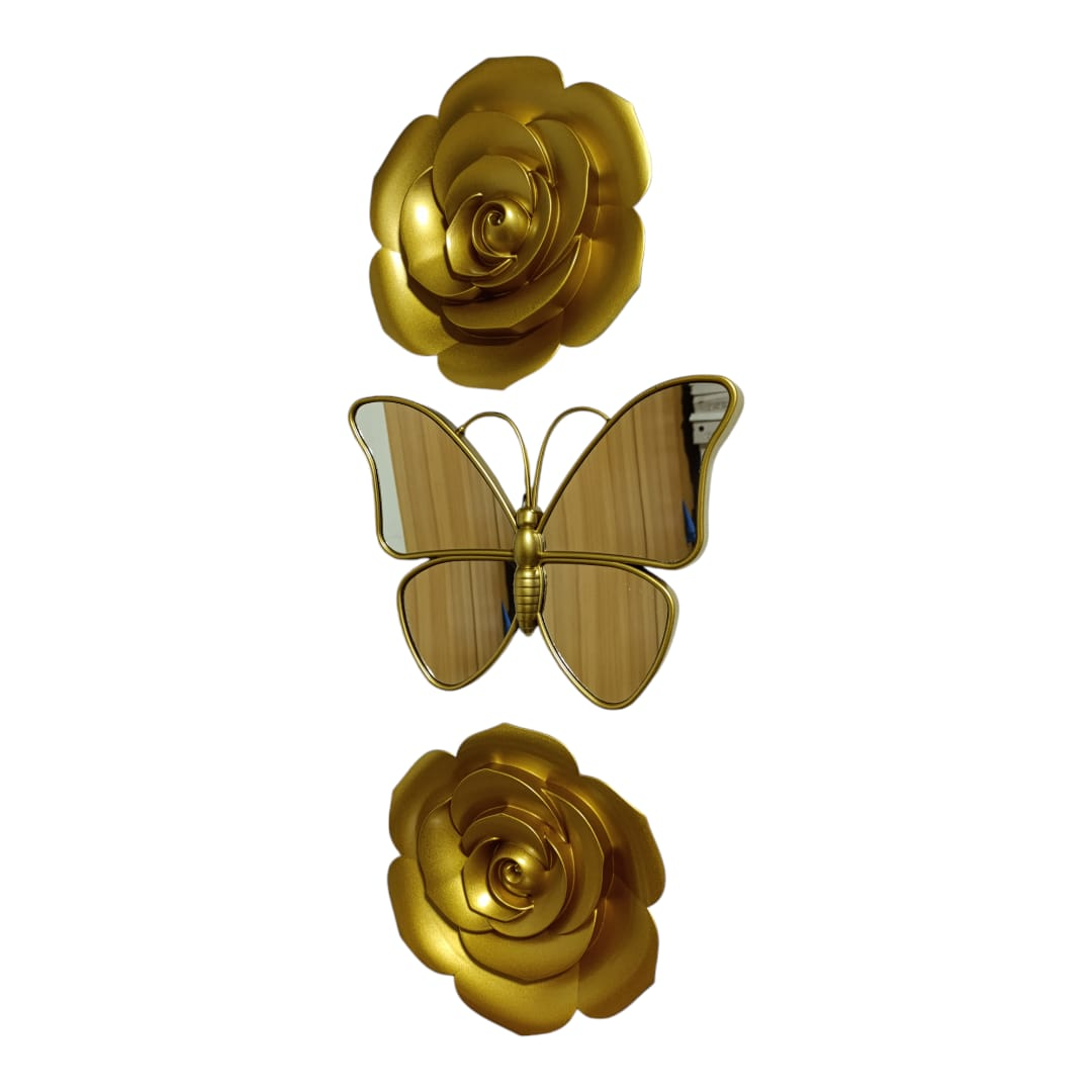 SET 3 PCS ESPEJO MARIPOSA FLORES DORADAS - 3