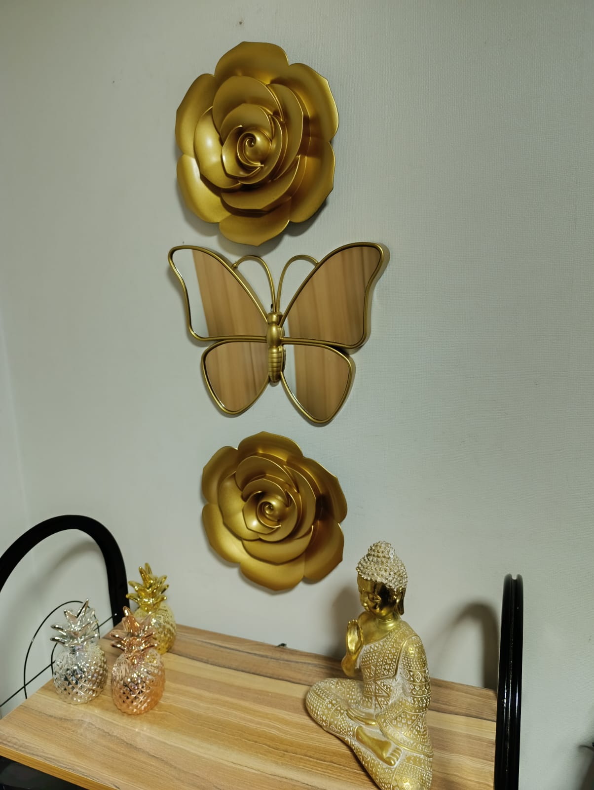 SET 3 PCS ESPEJO MARIPOSA FLORES DORADAS - 4
