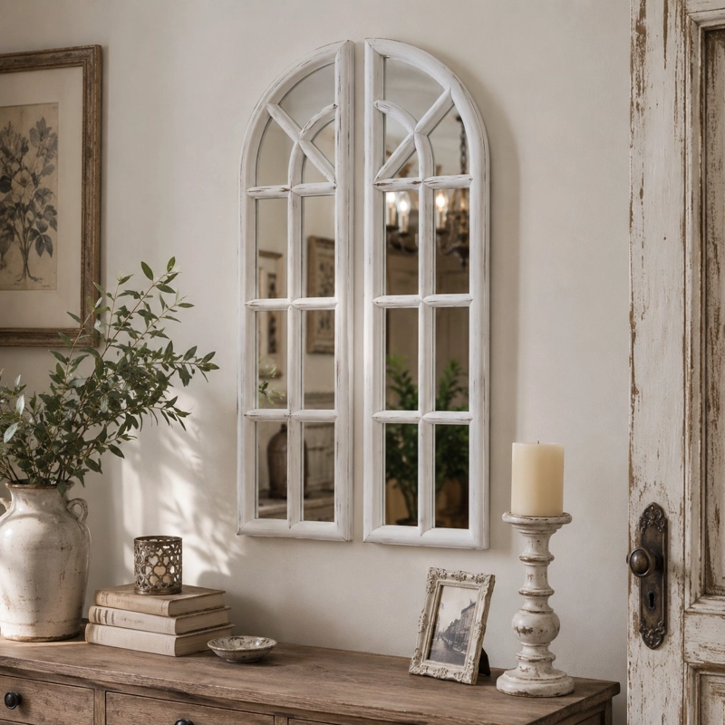 ESPEJO VENTANA BLANCO INVIERNO ENVEJECIDO DIPTICO 81X40X3 CM - 3
