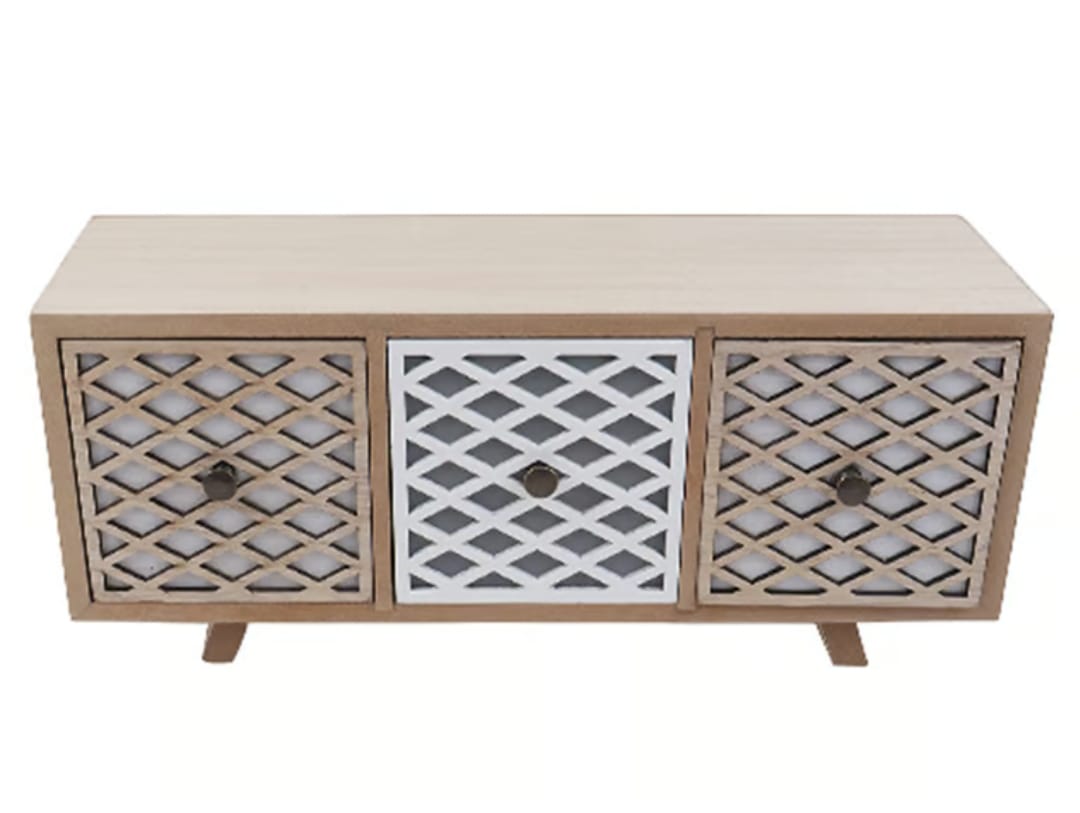 ORGANIZADOR MADERA 3 CAJONES MALLA EN COLOR BRIGE Y BLANCO - 1