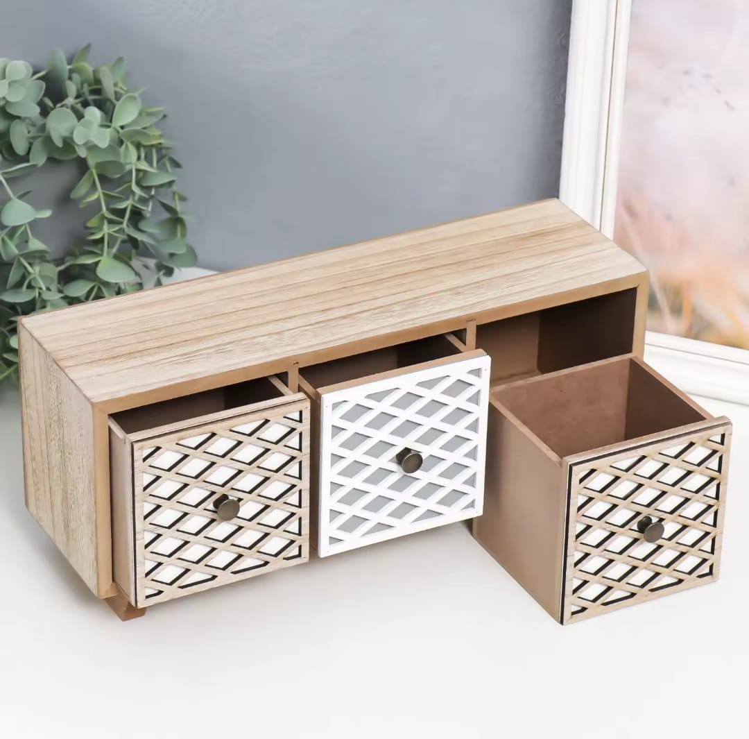 ORGANIZADOR MADERA 3 CAJONES MALLA EN COLOR BRIGE Y BLANCO - 3