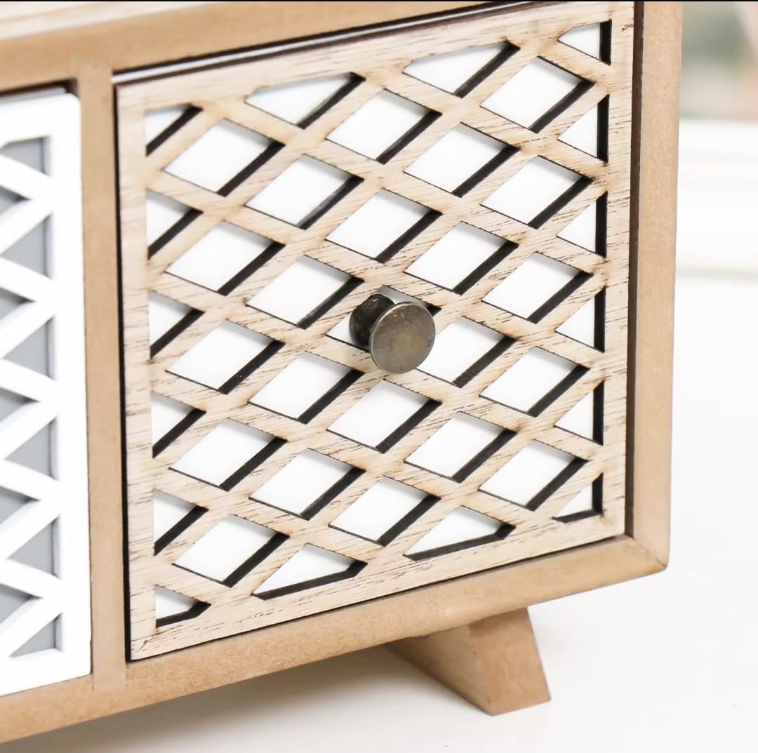 ORGANIZADOR MADERA 3 CAJONES MALLA EN COLOR BRIGE Y BLANCO - 4