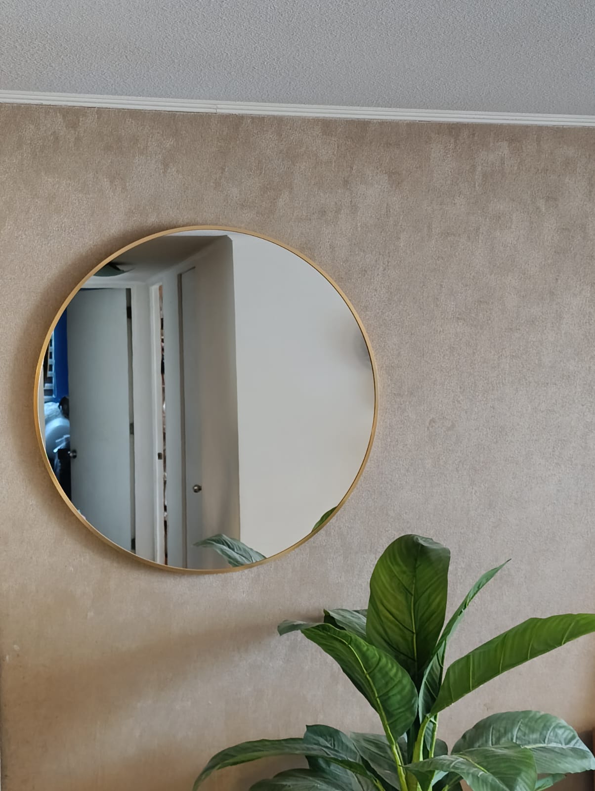 ESPEJO CIRCULAR 80 CM Ø, MARCO METAL CEPILLADO, DORADO/NEGRO - 5