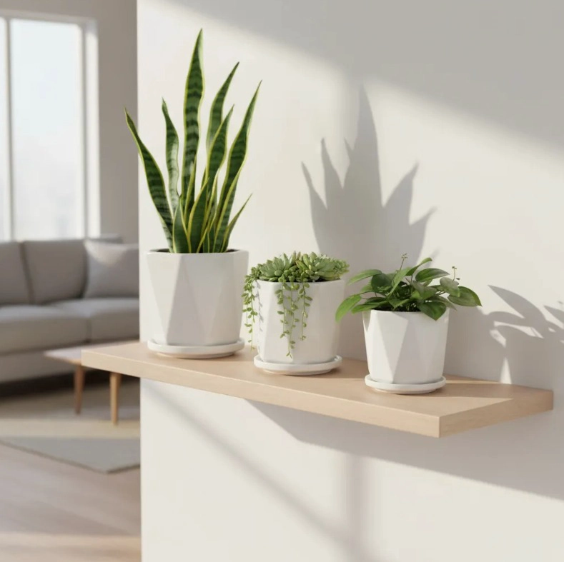 SET DE 3 MACETEROS CERAMICA COLOR BLANCO WHITE EDITION - 2