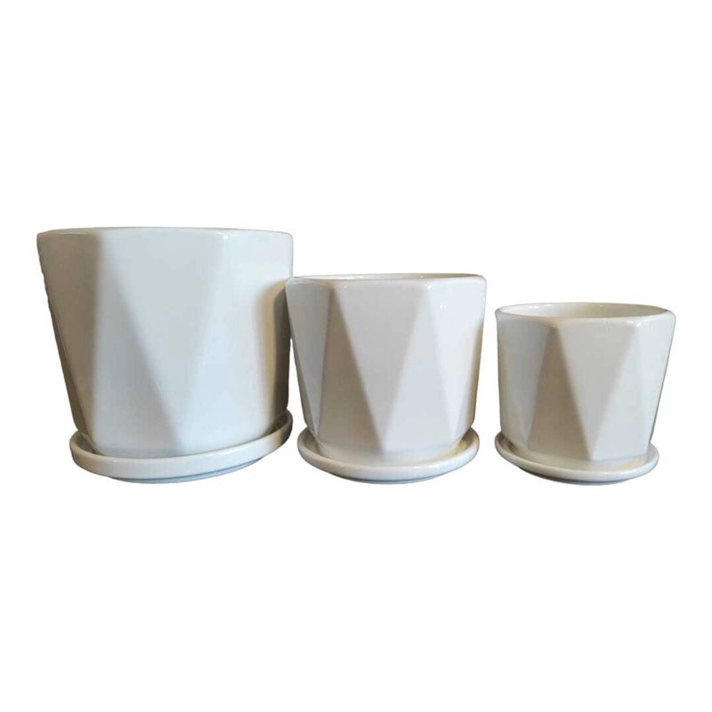 SET DE 3 MACETEROS CERAMICA COLOR BLANCO WHITE EDITION - 3