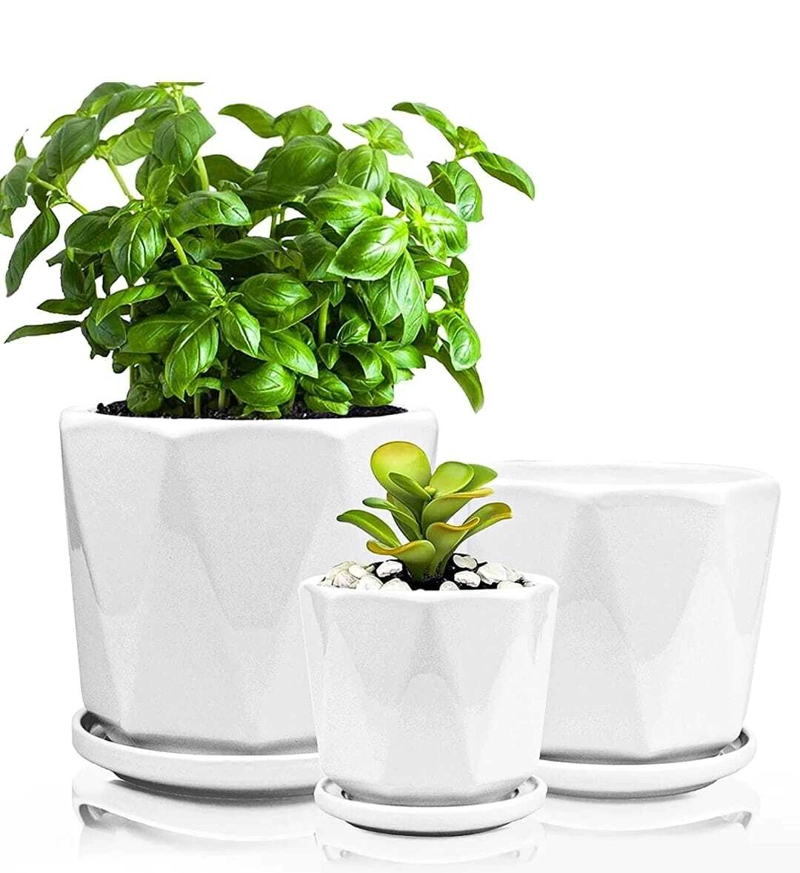 SET DE 3 MACETEROS CERAMICA COLOR BLANCO WHITE EDITION - 4