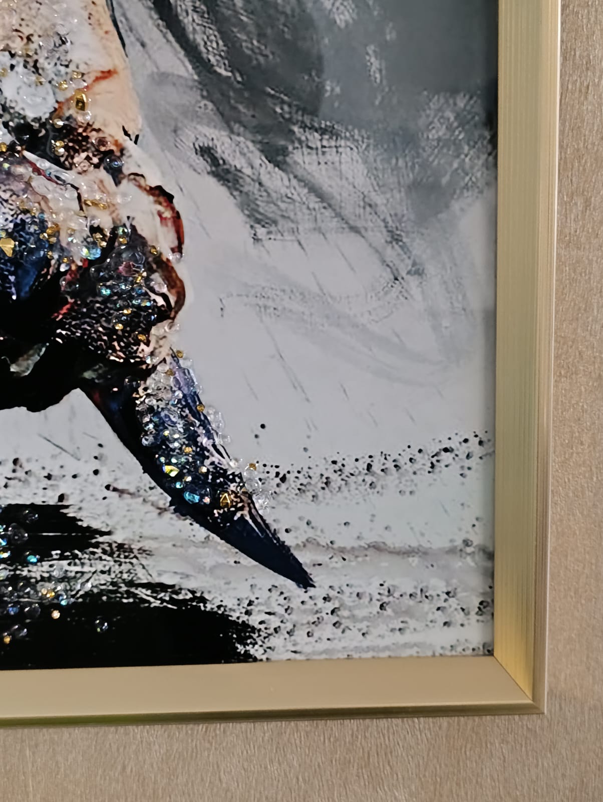 CUADRO TORO, PINTURA ESTILO DIAMANTE, MARCO DORADO60X110 CM - 3
