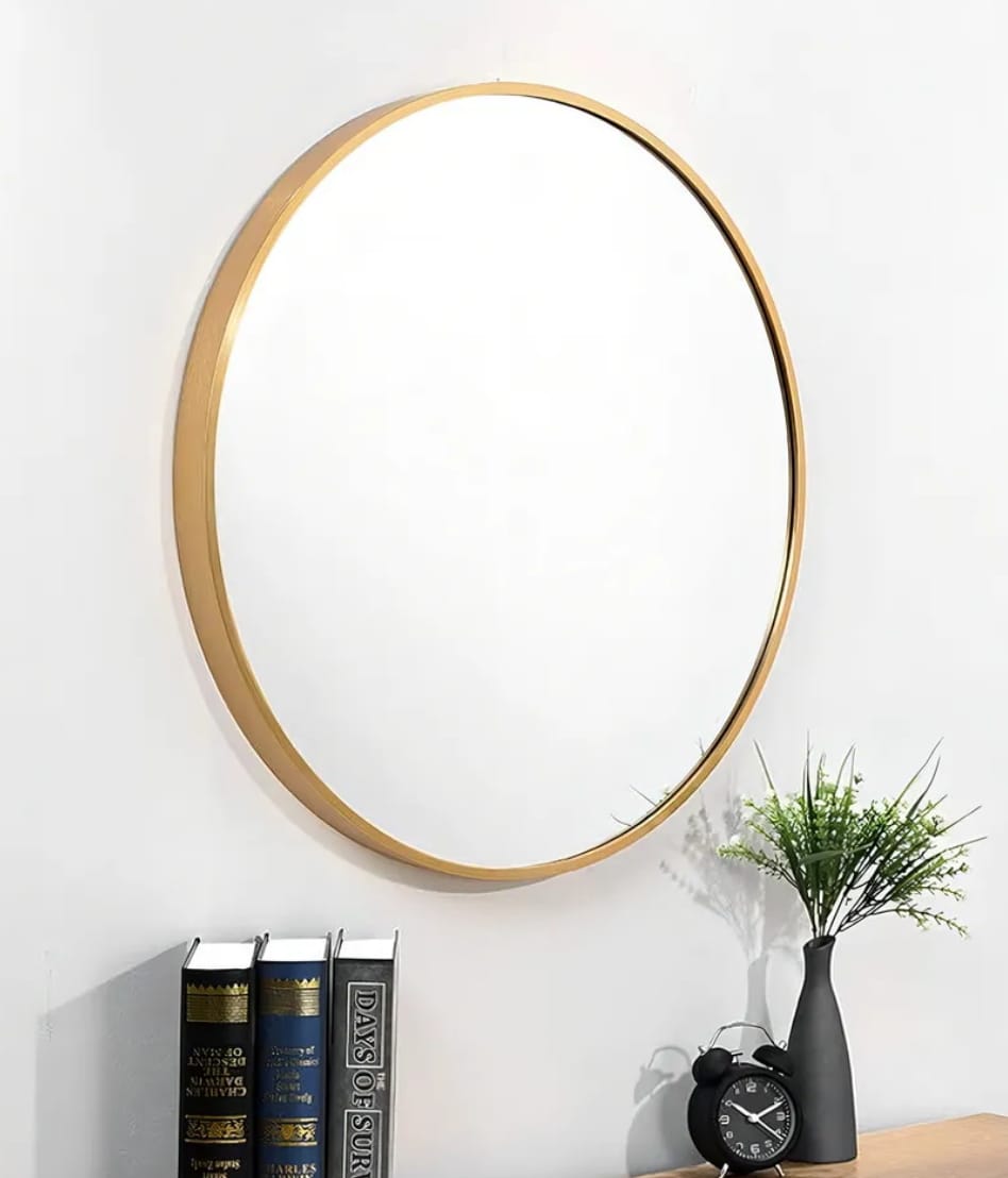 ESPEJO CIRCULAR 70 CM Ø, MARCO METAL CEPILLADO, DORADO/EN COLOR NEGRO - 2