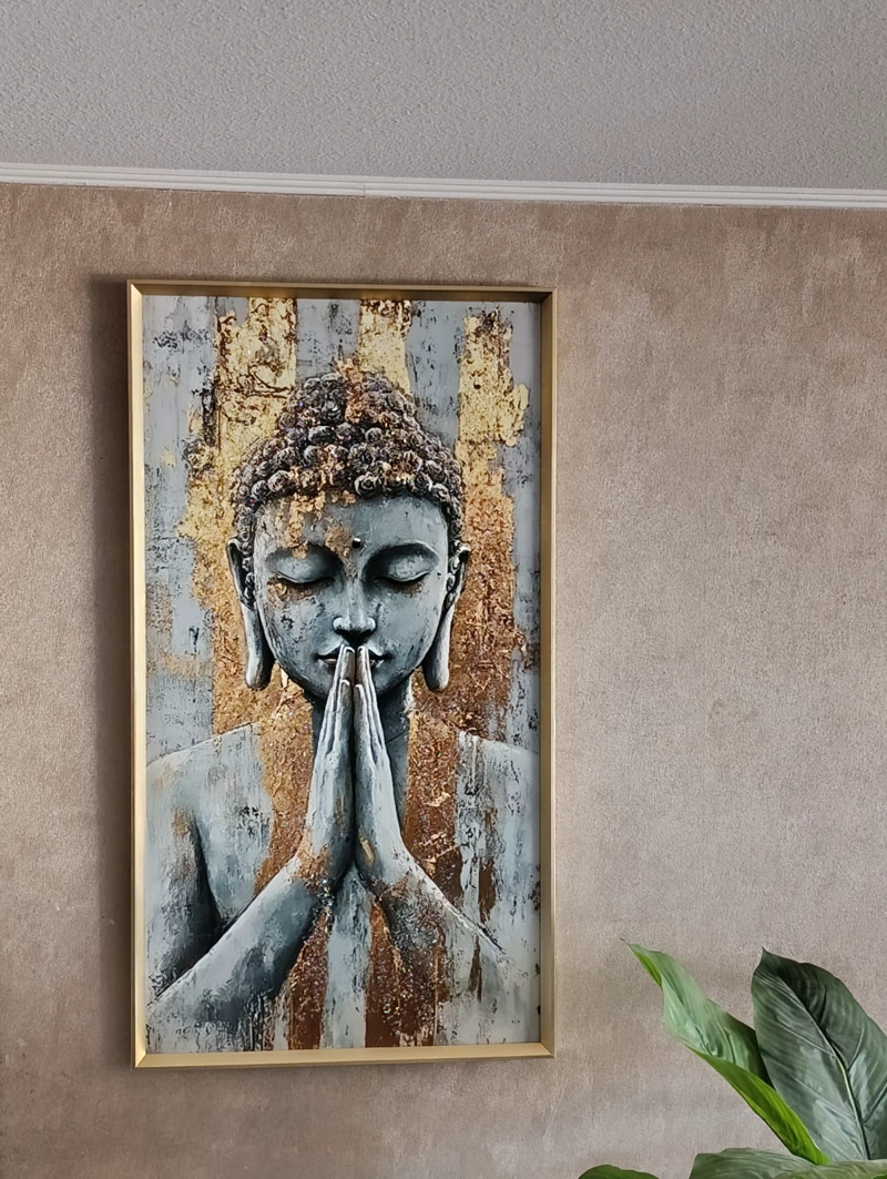 CUADRO BUDA MEDITA, PINTURA DIAMOND, MARCO DORADO 110X60X3CM - 1