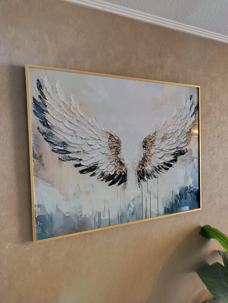 CUADRO ALAS DE ANGEL DIAMANTE, MARCO DORADO 90X70X3CM - 1