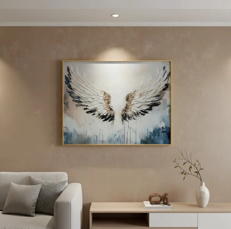 CUADRO ALAS DE ANGEL DIAMANTE, MARCO DORADO 90X70X3CM - 2