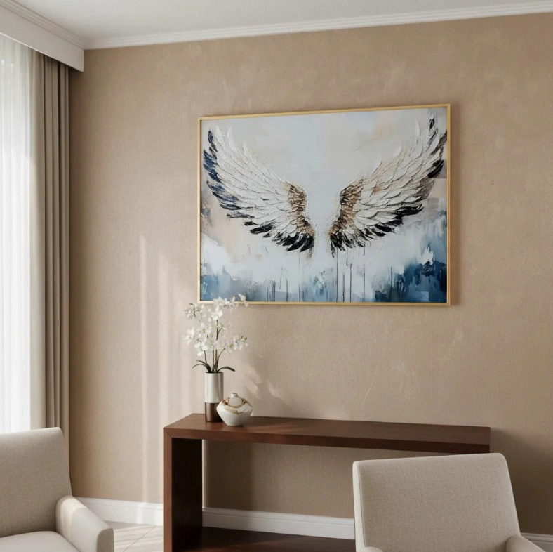 CUADRO ALAS DE ANGEL DIAMANTE, MARCO DORADO 90X70X3CM - 4