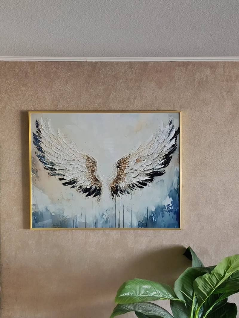 CUADRO ALAS DE ANGEL DIAMANTE, MARCO DORADO 90X70X3CM - 5