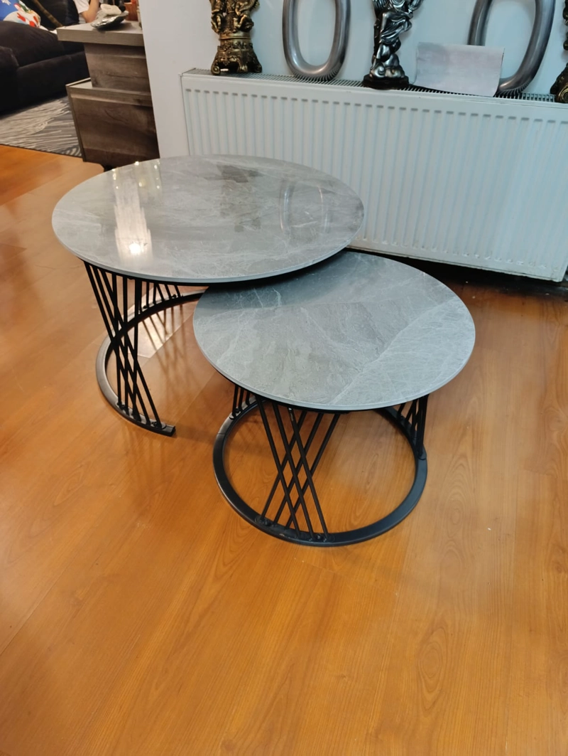 SET MESAS TIPO NIDO, METAL, CUBIERTA SIMIL MARMOL 70 Y 50CM NEGRO MATE - 3