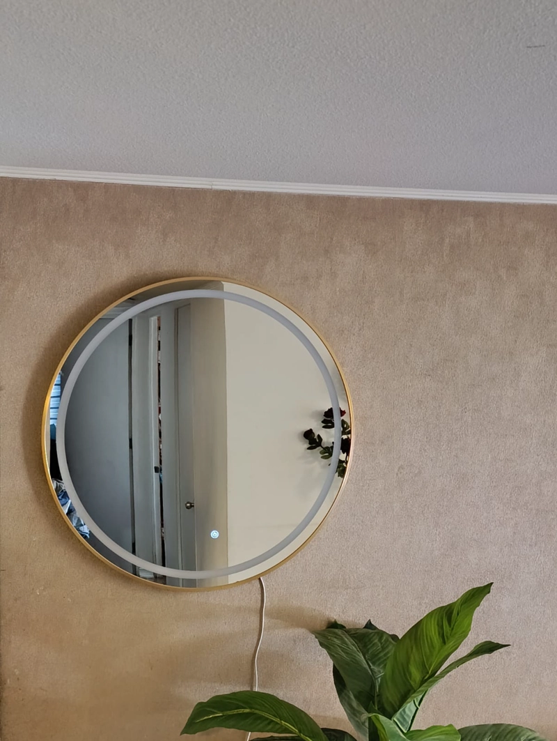 ESPEJO TOUCH LED REDONDO 80 CM DIAMETRO Ø MARCO METAL CEPILLADO COLORES DORADO Y NEGRO - 2
