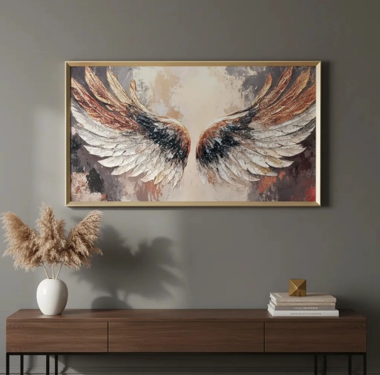 CUADRO ALAS DE ANGEL DIAMANTE, MARCO DORADO 110X60X3CM - 1