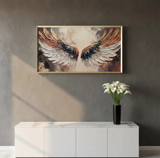 CUADRO ALAS DE ANGEL DIAMANTE, MARCO DORADO 110X60X3CM - 3